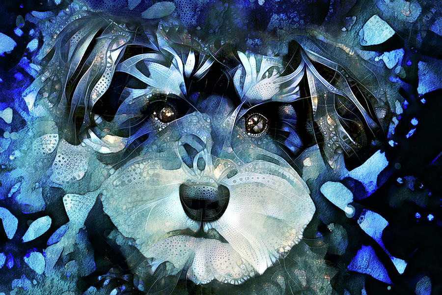 Blue Schnauzer Dog Art Digital Art by Peggy Collins