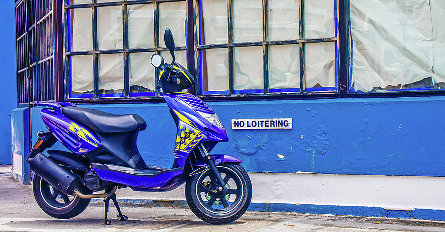 Blue Scooter on Curb Photograph by Darryl Brooks