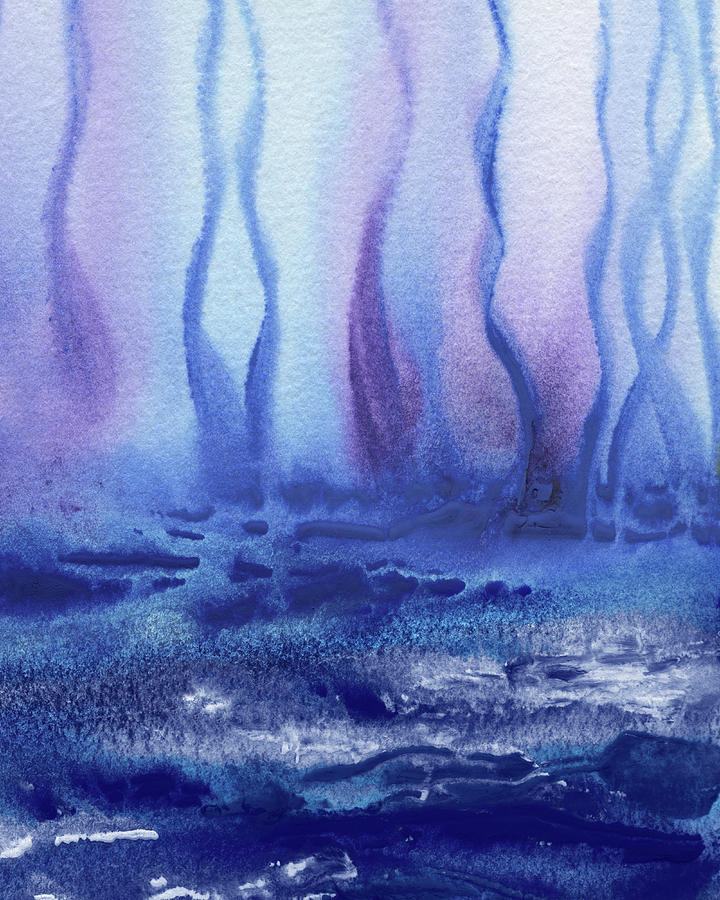 Blue Sea Bottom Peaceful Abstract Watercolor  Painting by Irina Sztukowski