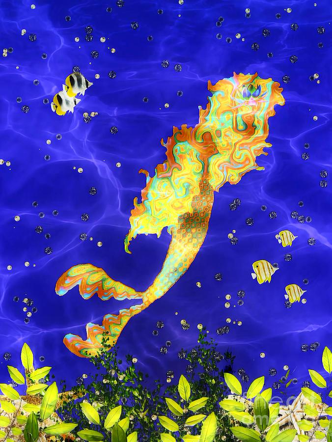 Blue Sea Mermaid  Digital Art by Rachel Hannah