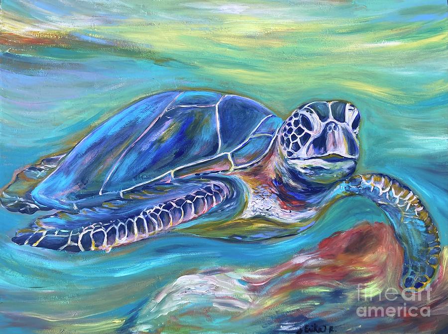 Blue Sea Turtle Painting by Erika Ray - Fine Art America