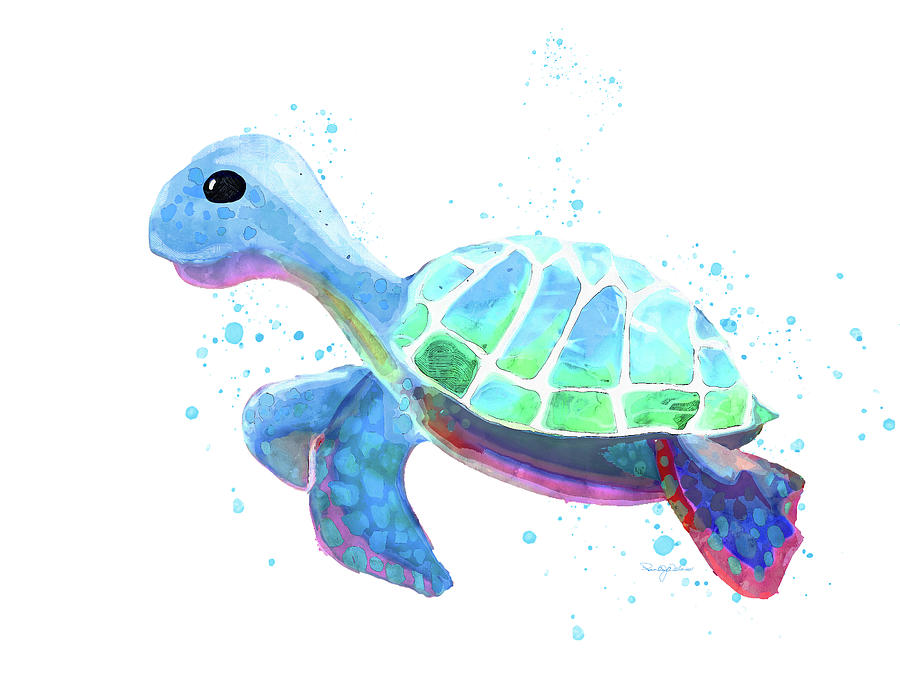 Blue Sea Turtle Watercolor Digital Art by Pamela Williams