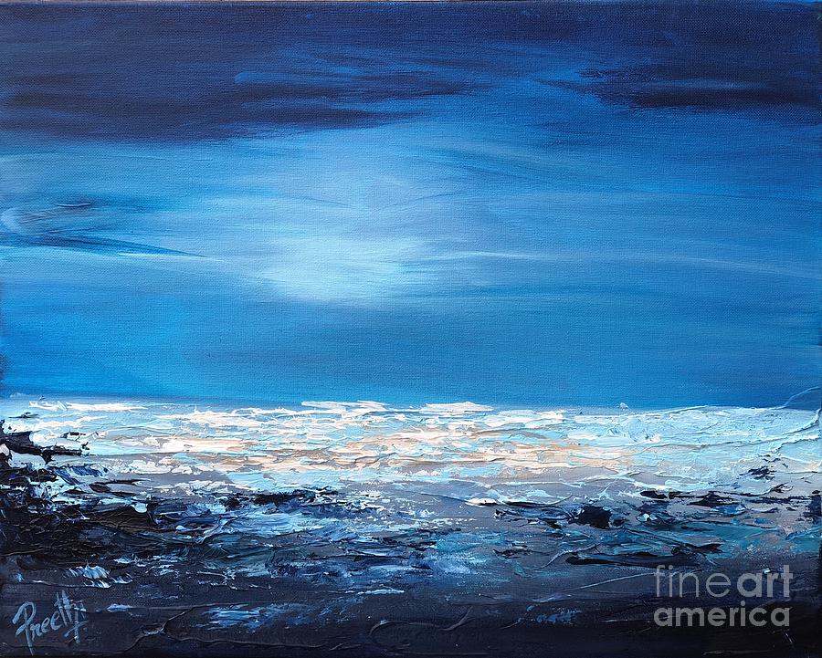 Blue shore Painting by Preethi Mathialagan