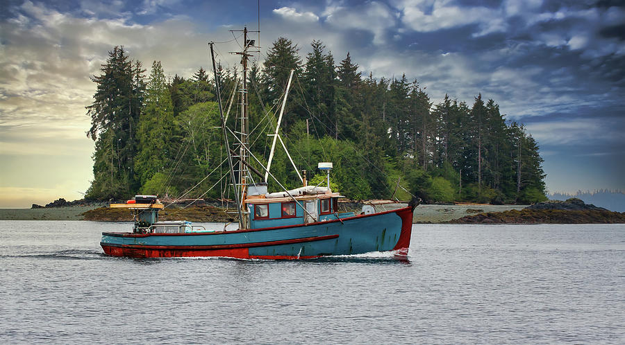 Blue Shrimp Boat Past Island Photograph by Darryl Brooks