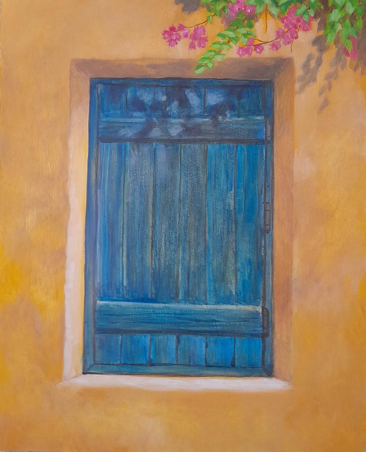 Blue Shutters Painting by Caroline Philp