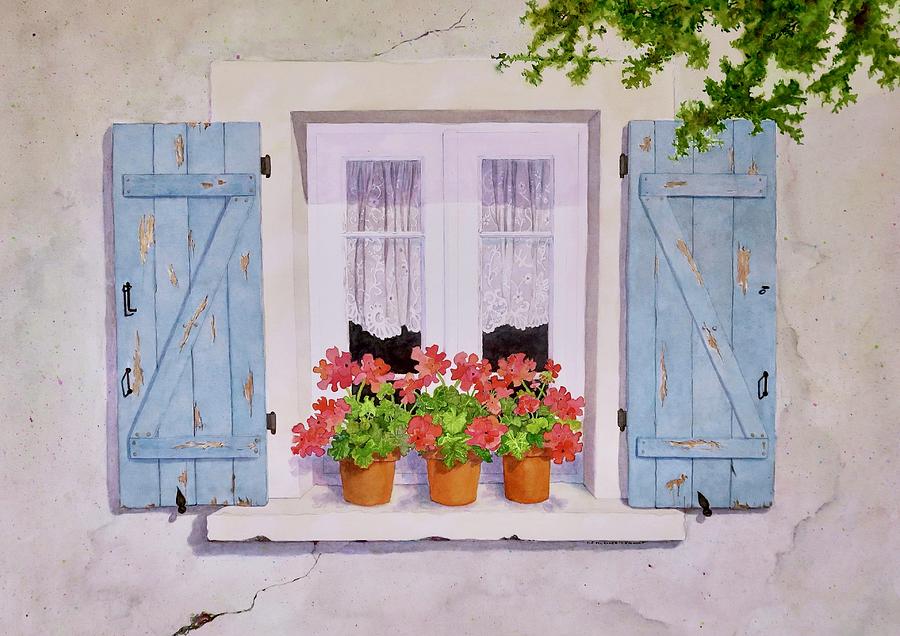 Blue Shutters in Provence Painting by Mary Ellen Mueller Legault