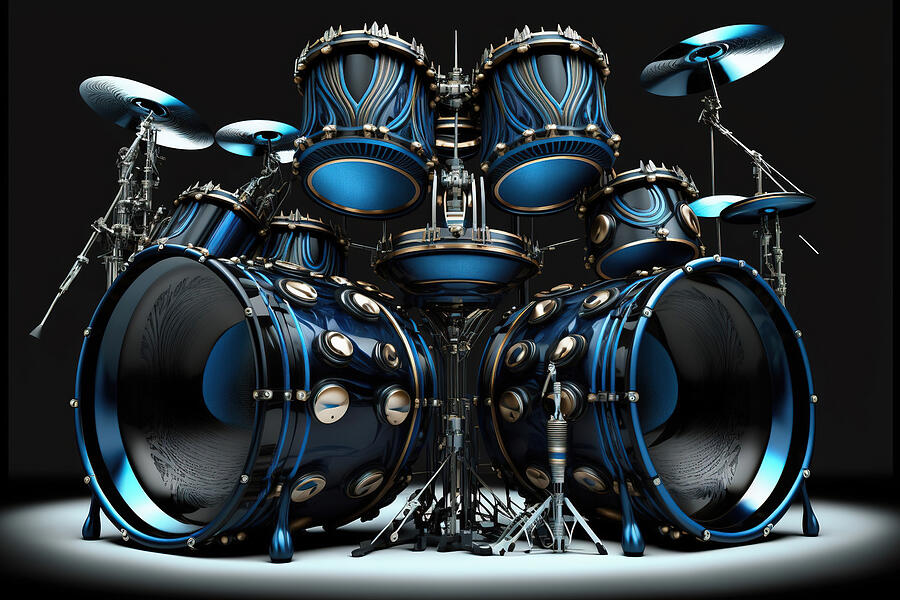 Blue Silver Drum Set Digital Art