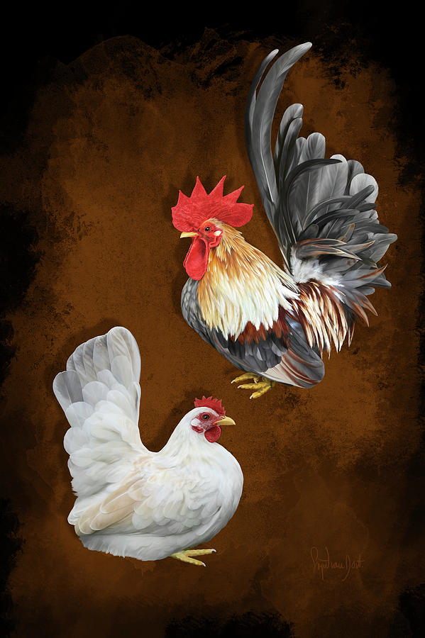 Chickens Digital Art - Blue Silver Wheaten Japanese Bantams Or Chabos by Sigrid Van Dort Chickens Digital Art - Blue Silver Wheaten Japanese Bantams Or Chabos by Sigrid Van Dort
