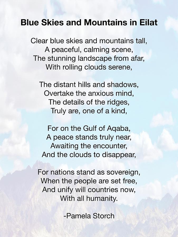 Mountain Digital Art - Blue Skies and Mountains in Eilat Poem by Pamela Storch
