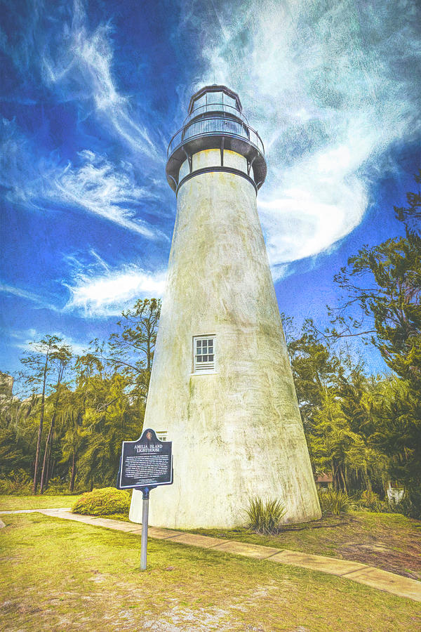 Blue  Sky and White Clouds at the Amelia Island Lighthouse Water Photograph by Debra and Dave Vanderlaan