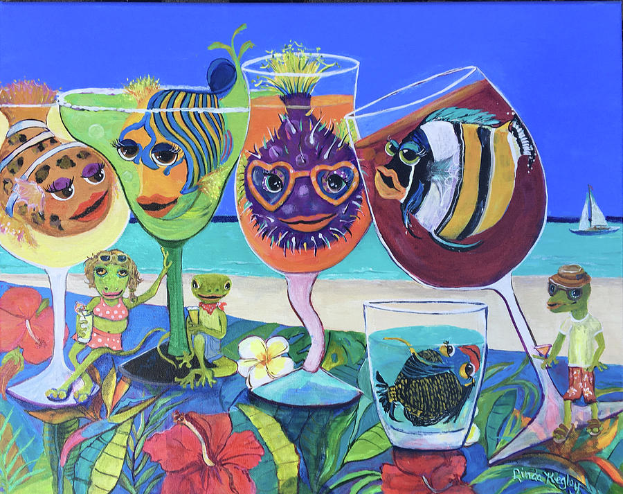 Blue Sky Beach Party Painting by Linda Kegley