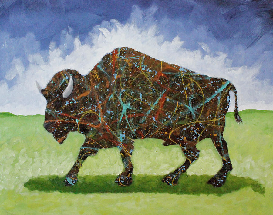 Blue Sky Buffalo  Painting by Lance Headlee