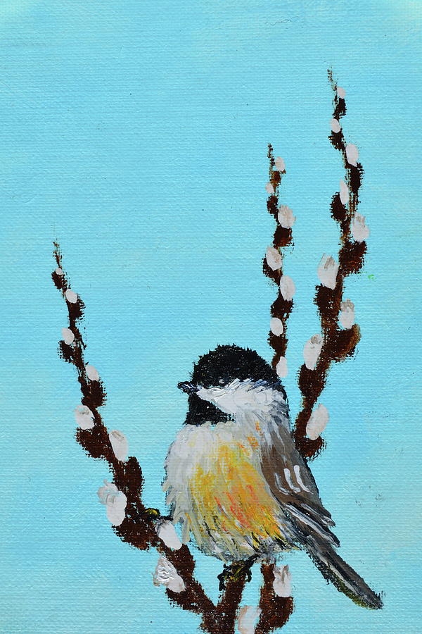 Blue Sky Chickadee Painting by Kathleen McDermott