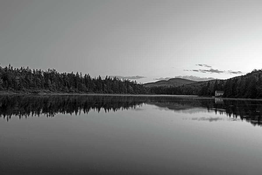 Blue sky on Beaver Pond Rangeley Maine Black and White Photograph by Toby McGuire