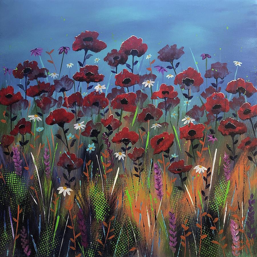 Blue sky poppies Painting by Julie Cranfill - Fine Art America