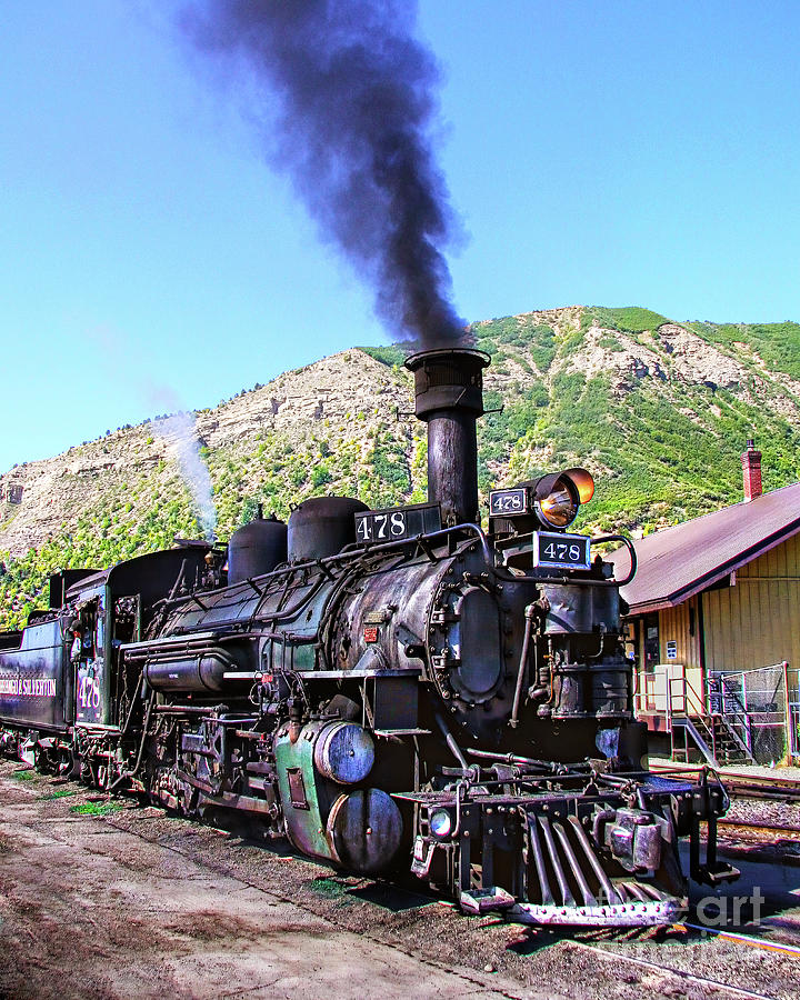 Blue Sky Vintage Train Locomotive Steam Engine Ride to Silverton Photograph by Jerry Cowart