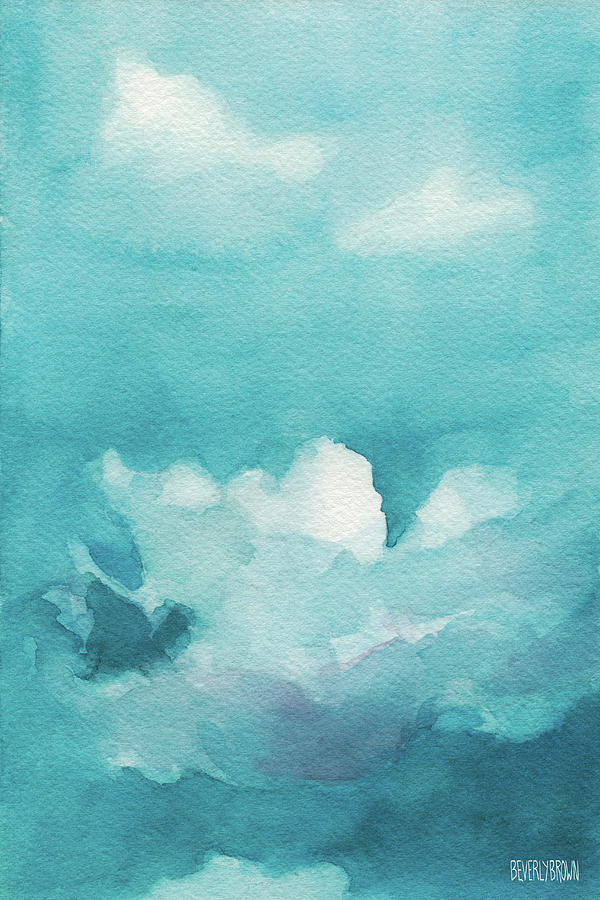 Blue Sky White Clouds Watercolor Painting Painting by Beverly Brown Prints