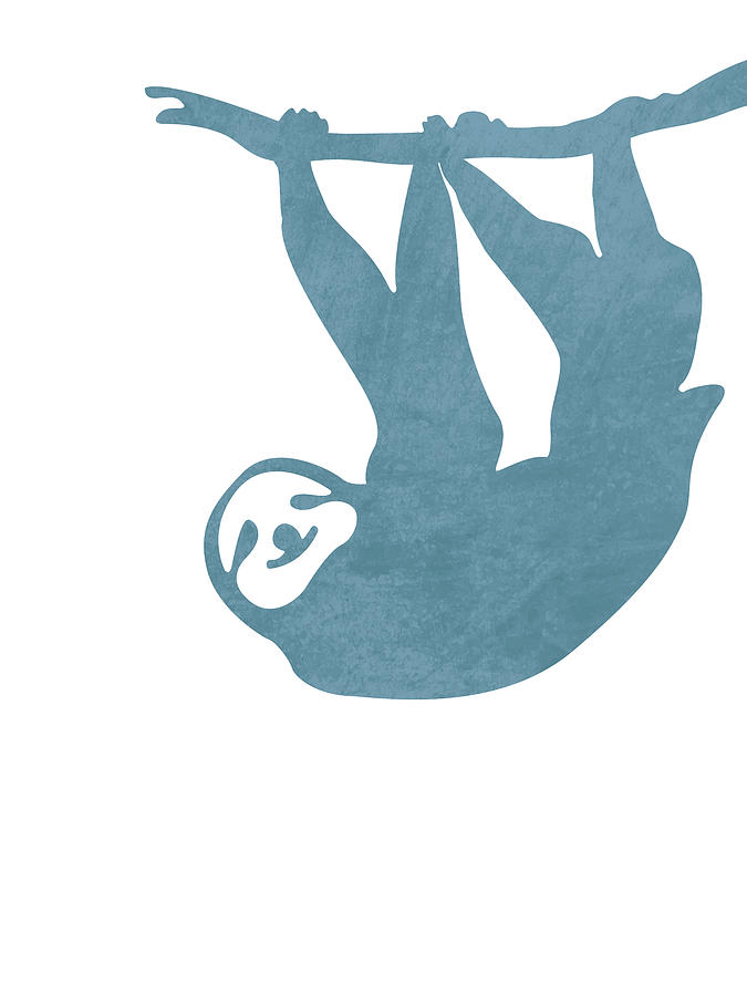 Blue Sloth Silhouette - Scandinavian Nursery Decor - Animal Friends - For Kids Room - Minimal Mixed Media by Studio Grafiikka