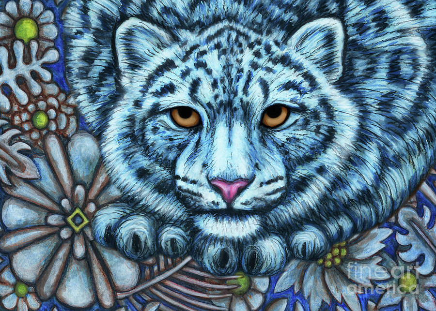 Blue Snow Leopard Tapestry Painting by Amy E Fraser