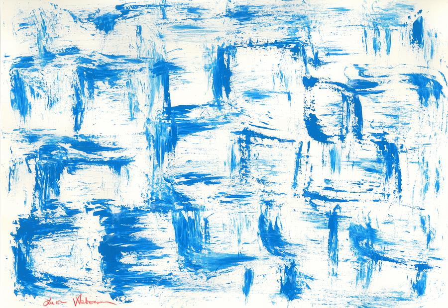 Abstract Painting - Blue squares abstract by Lucia Waterson