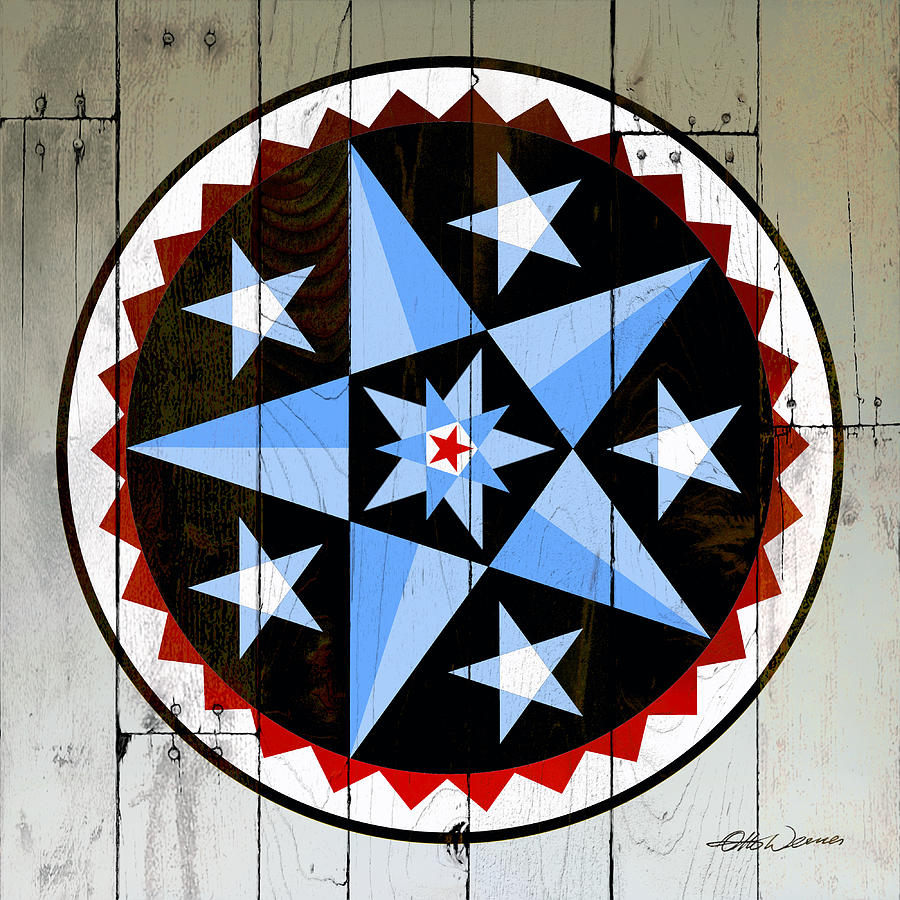 Cafe Decor Painting - Blue Star Barn Quilt Hex by Hanne Lore Koehler