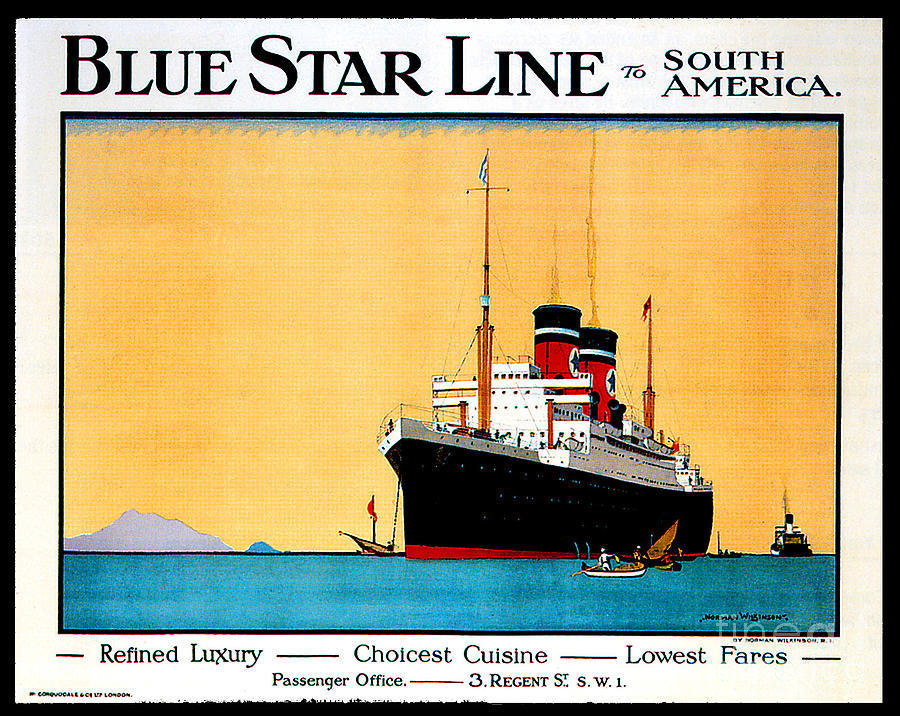 Blue Star Line to South America 1927 Travel Poster Painting by Norman Wilkinson