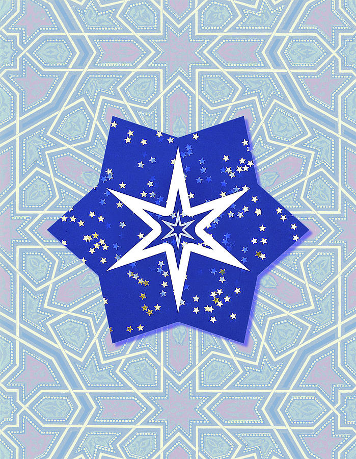 Blue Stars Vintage Graphic Portrait Digital Art