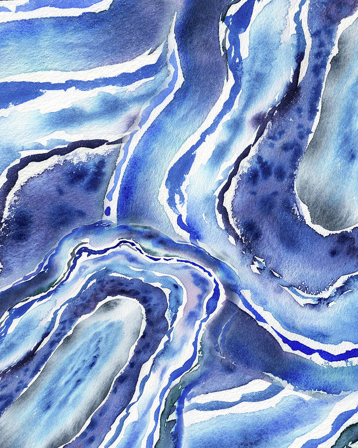 Blue Stone Texture Abstract Watercolor Artwork I Painting