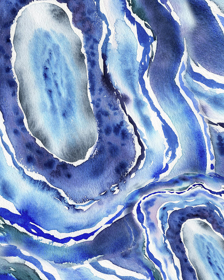 Blue Stone Texture Abstract Watercolor Artwork II Painting