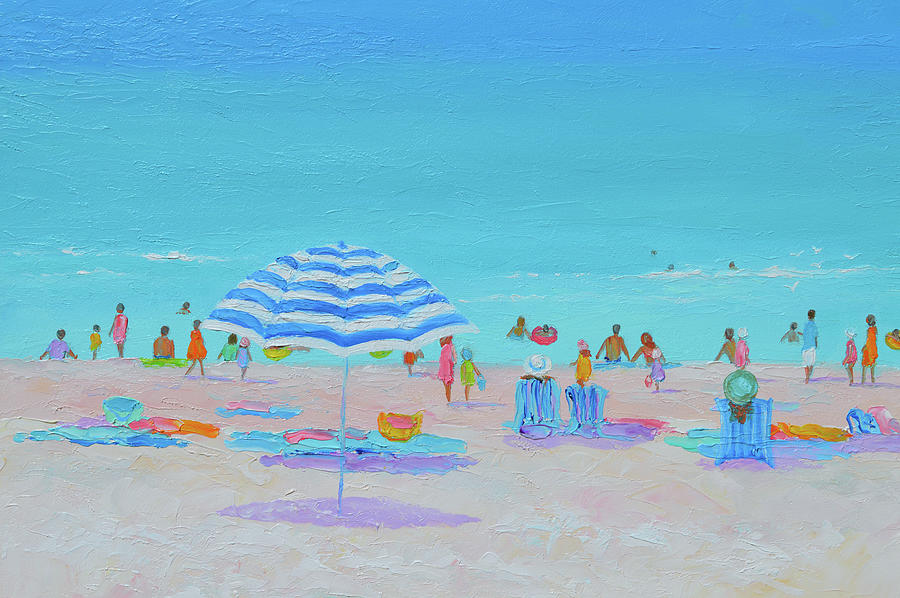 Blue striped umbrella Painting by Jan Matson