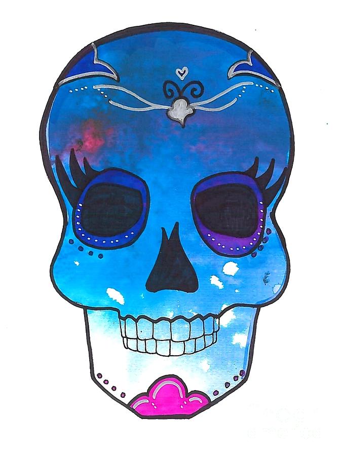 Blue Sugar Skull Lady Mixed Media by Expressions By Stephanie
