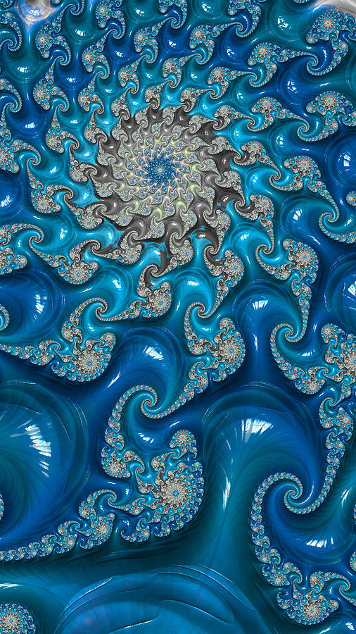 Blue Sun Mandala Fractal Art Digital Art by Shelli Fitzpatrick