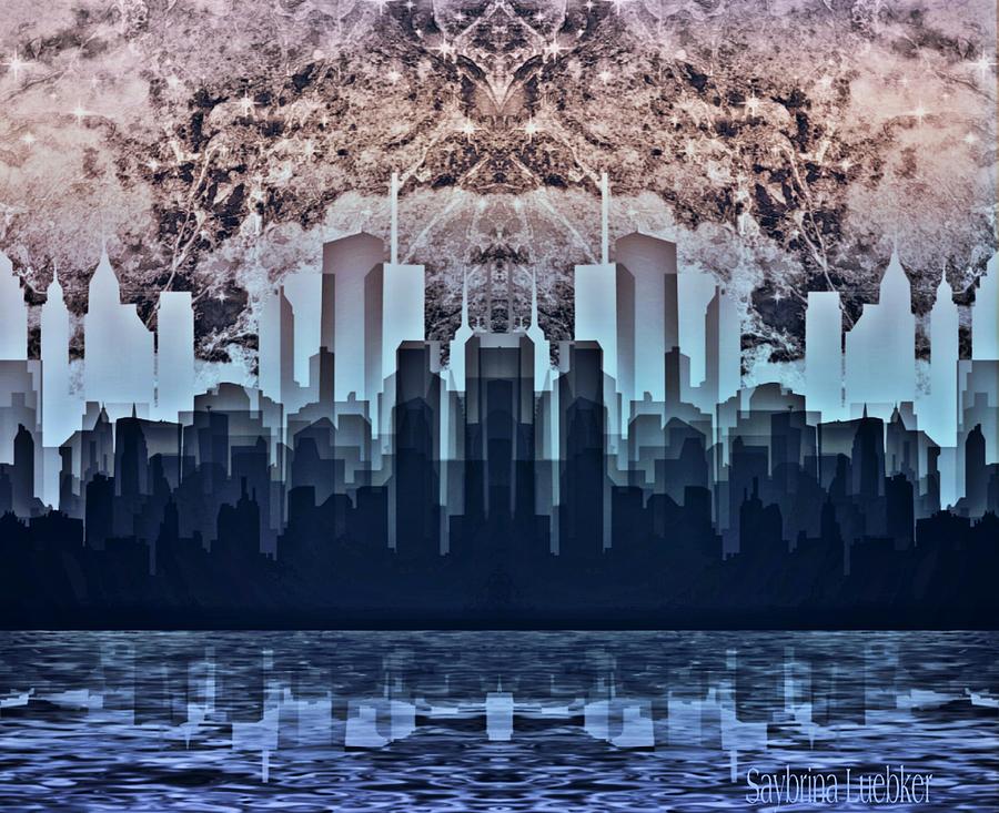 Blue Sunset City Digital Art by Saybrina Luebker - Fine Art America