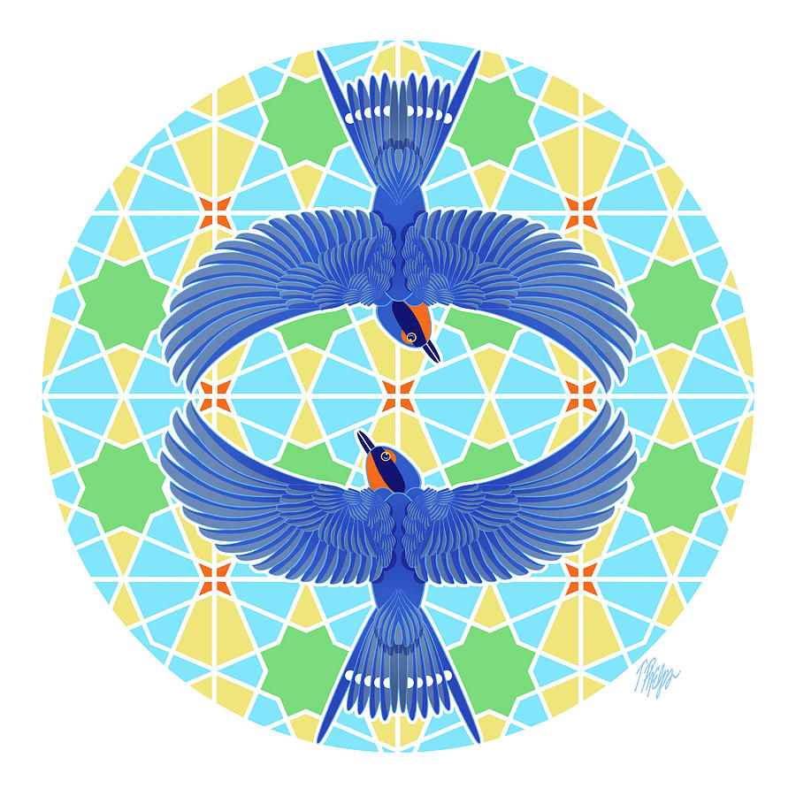 Swallow Digital Art - Blue Swallow Stained Glass Mandala by Tim Phelps