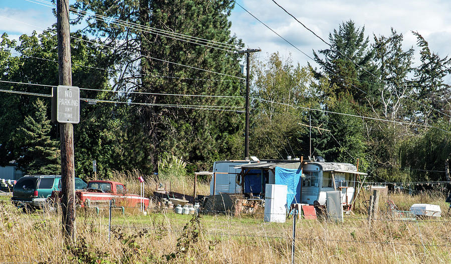 Small Trailer Photograph - Blue Tarp and Old Refrigerators by Tom Cochran