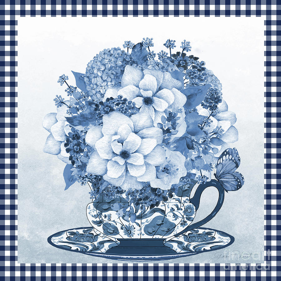 Blue Teacup Bouquet D Painting by Jean Plout
