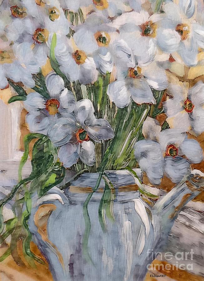 Blue Teapot and Flowers Painting by Eloise Schneider Mote
