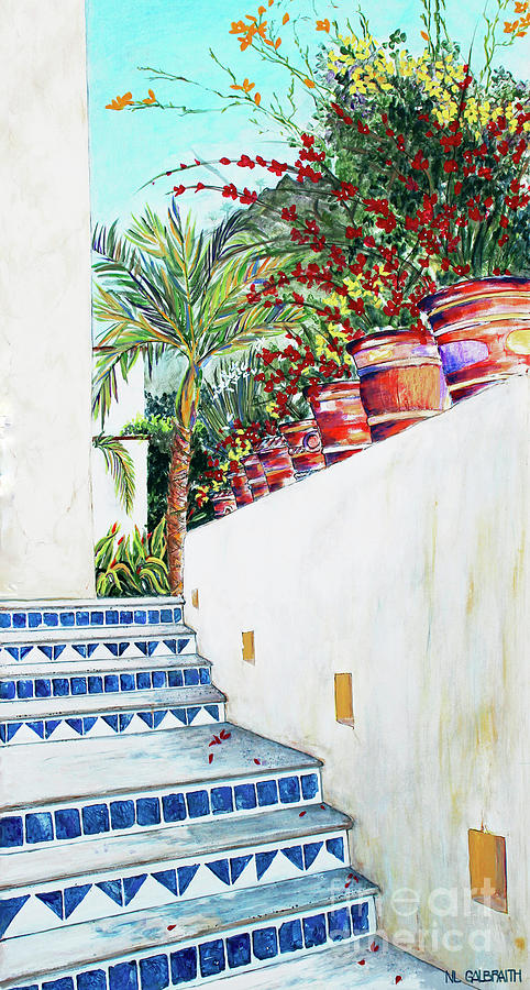 Blue Tiled Stairs Painting by NL Galbraith Blue Tiled Stairs Painting by NL Galbraith