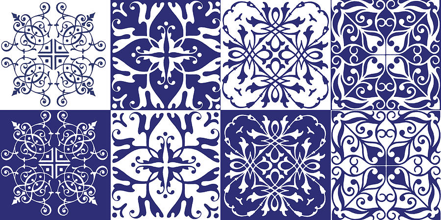 Blue Mixed Media - Blue tiles 8 patch by Marilu Windvand