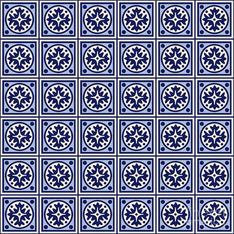 Pattern Digital Art - Blue tiles pattern by Gaspar Avila