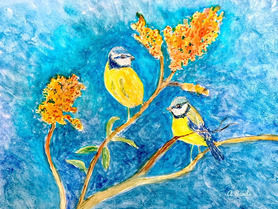 Blue Tit Birds Painting by Anne Sands