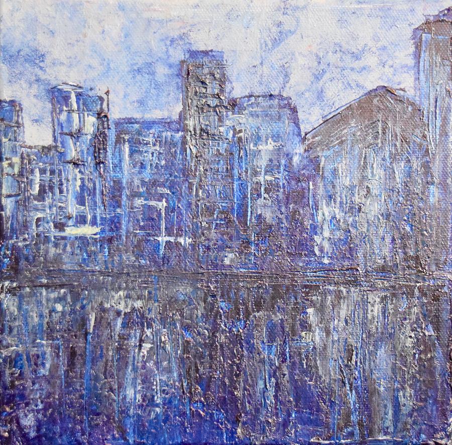 Blue Town Painting by Alina Deica