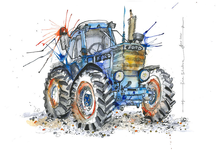 Blue Tractor Painting by Rina Bhabra