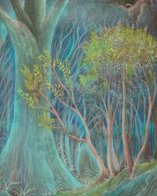 Blue Tree Forest A Clearing Drawing by Jude Cowell