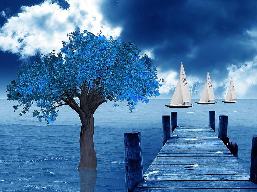 Blue Tree Sailing Mixed Media by Marvin Blaine