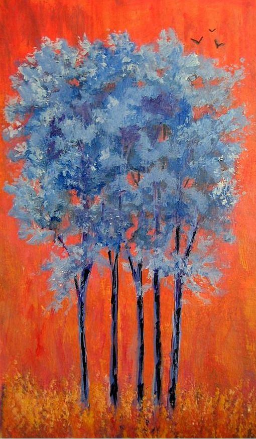 Blue Trees on a Hot Day Painting by Suzanne Theis