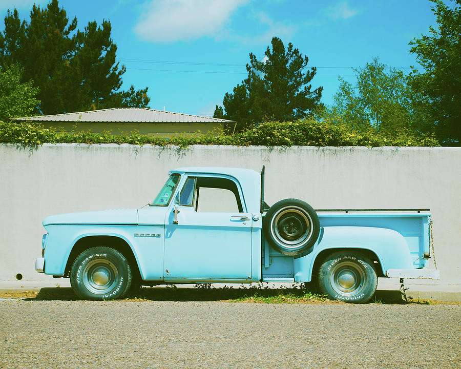 Truck Photograph - Blue Truck in Marfa Texas by Sonja Quintero