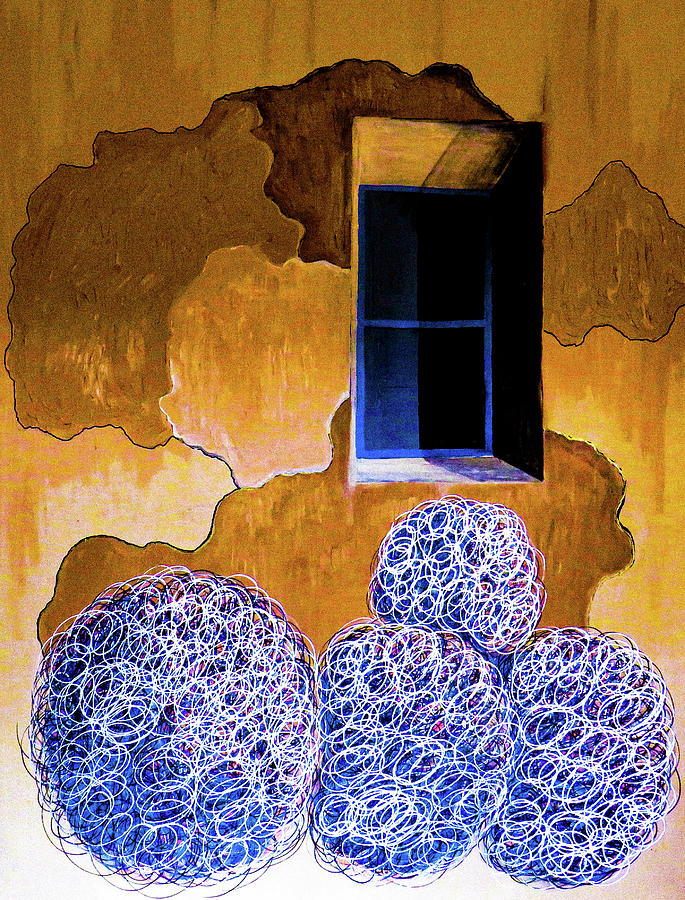 Blue Tumbleweeds at Blue Window Two Painting by Ted Clifton
