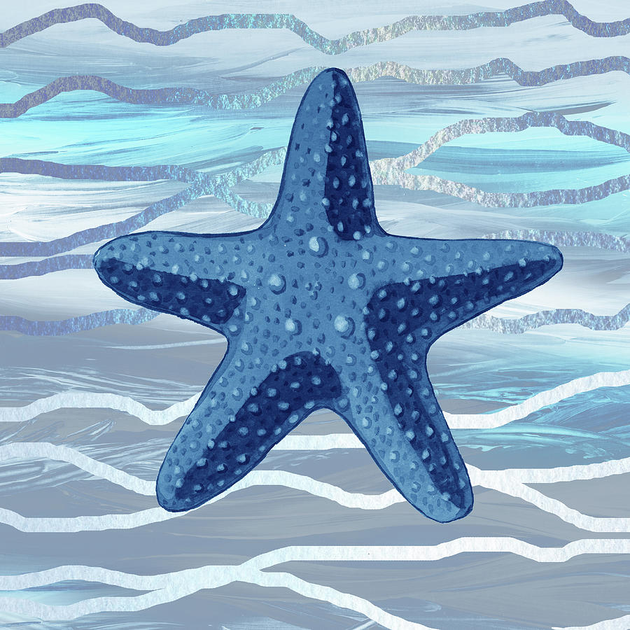 Blue Ultramarine Seastar On The Wave Pattern Painting