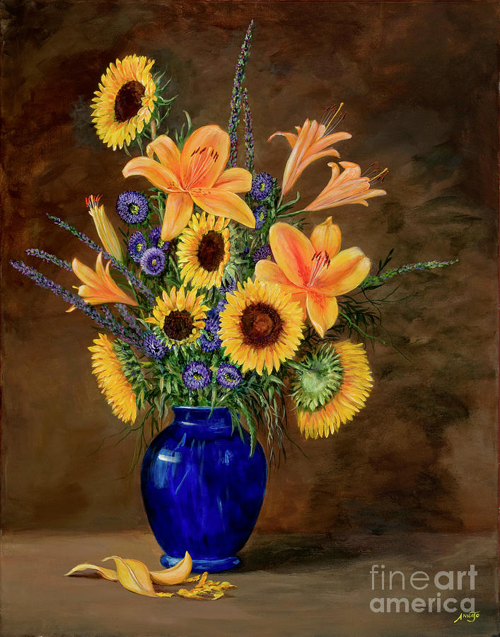 Blue Vase Painting by AnnaJo Vahle